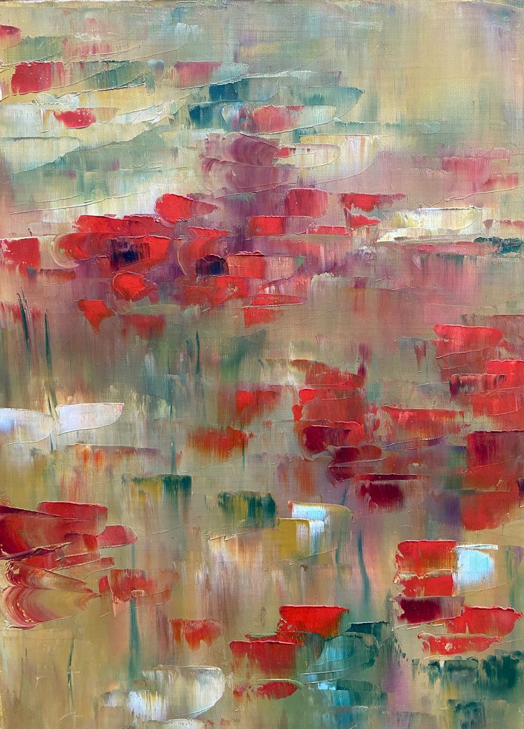 "The field of poppies". Oil on canvas, 20th century. Patrick Waravka.