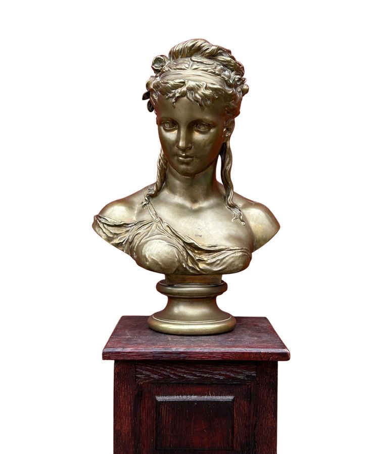 Henry étienne Dumaige ( 1830-1888) Imponente busto in bronzo di giovane donna H 59 cm