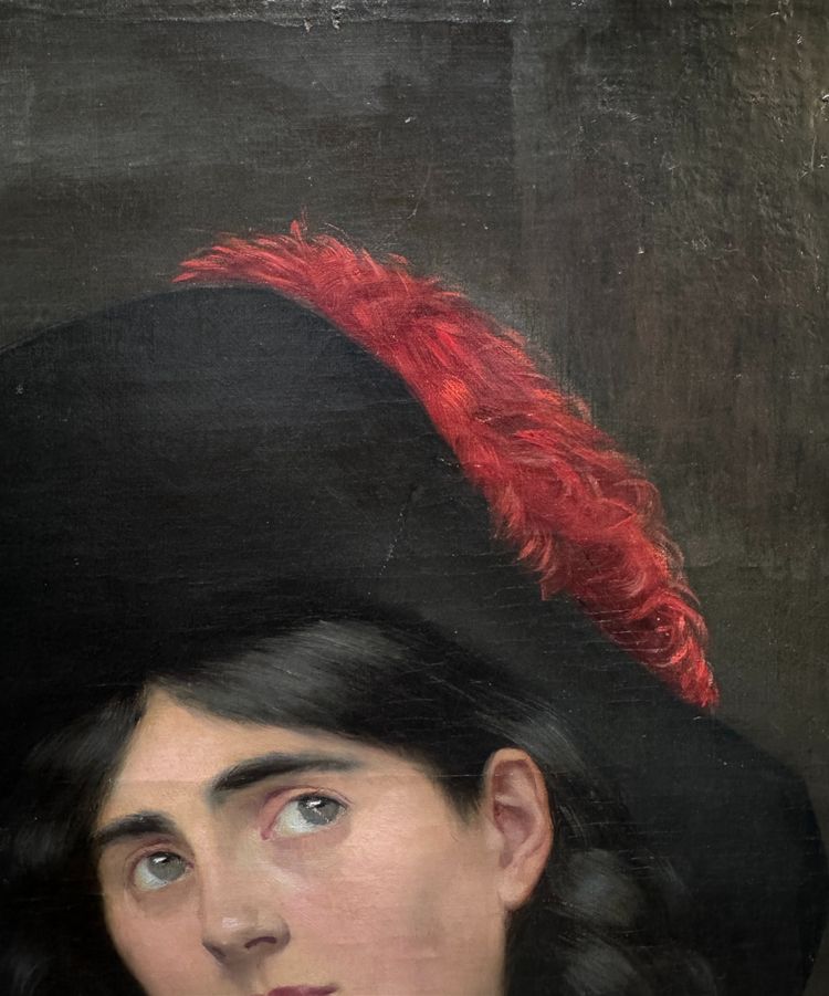 French school circa 1900 - Model with hat and red cloth