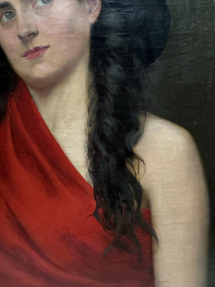French school circa 1900 - Model with hat and red cloth