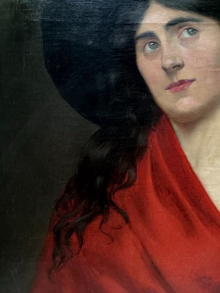 French school circa 1900 - Model with hat and red cloth