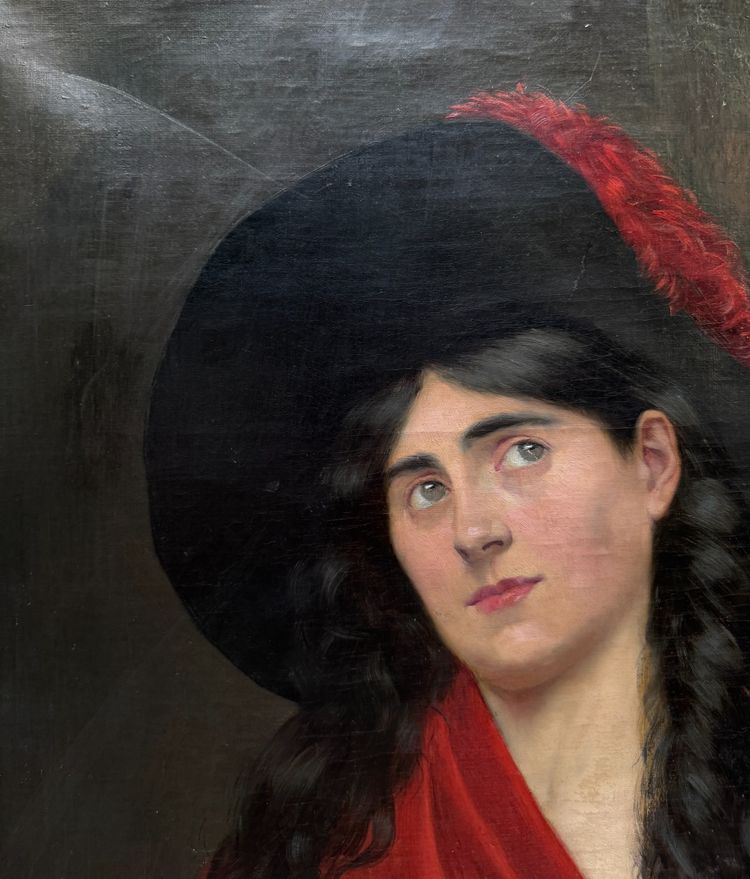 French school circa 1900 - Model with hat and red cloth