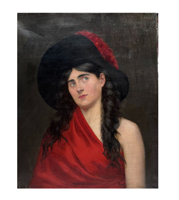 French school circa 1900 - Model with hat and red cloth