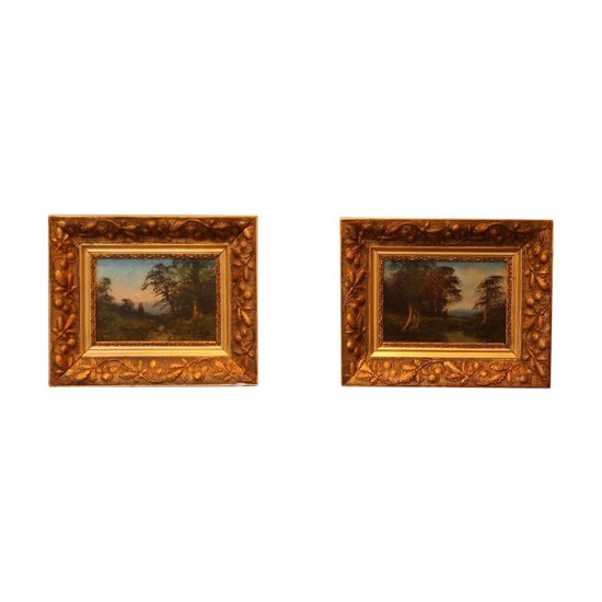 Two Oils On Canvas Depicting Landscapes From The End Of The XIXth Century Signed "caloiz" (?)