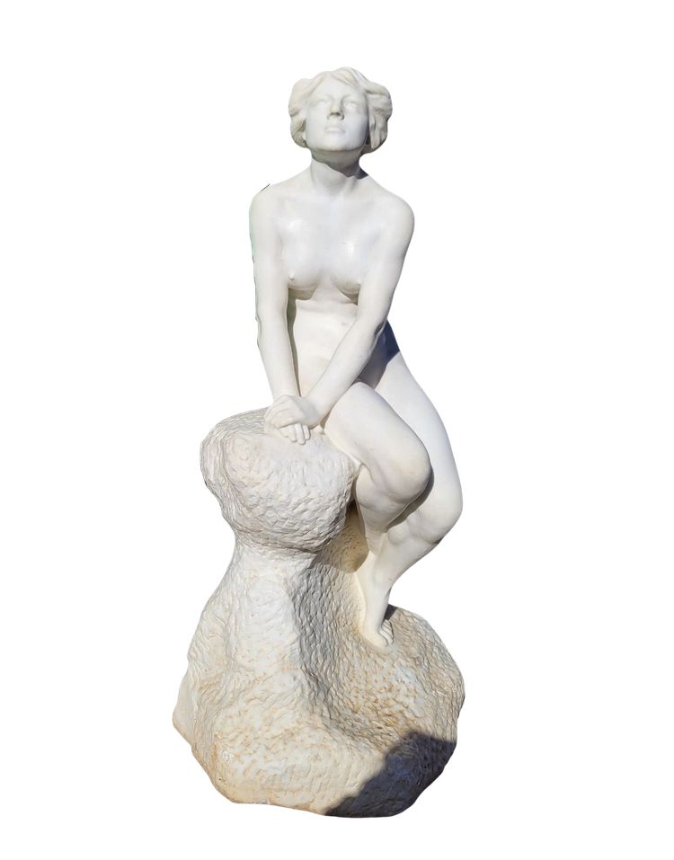 Grande bagnante su roccia, marmo bianco di grandi dimensioni (155 cm), fine XIX secolo