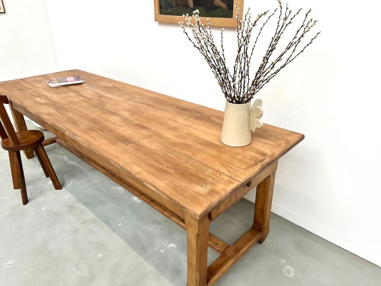 Large farm table in solid beech from the 50s