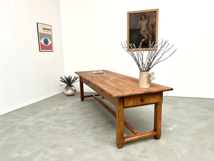 Large farm table in solid beech from the 50s