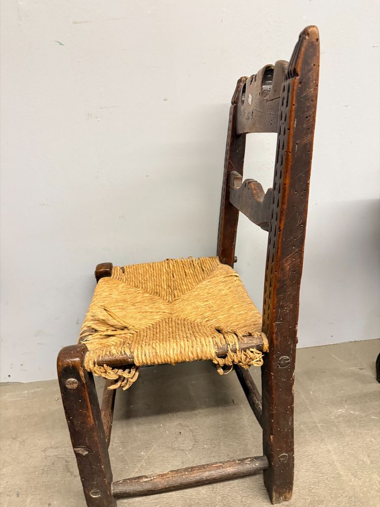 Antique and rare 17th century child's chair, walnut and straw, 73x34cm