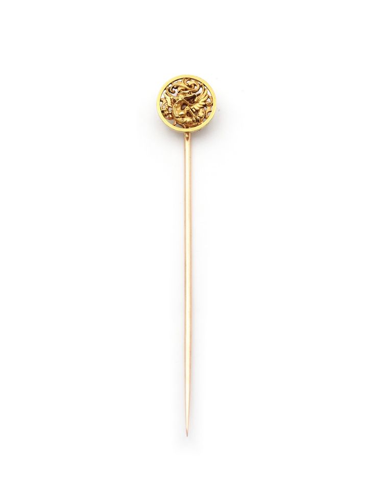 Wiese Chimäre Nadel aus 18k Gold, Krawattennadel, Neo-Renaissance, Neo-Gotik, mittelalterlich