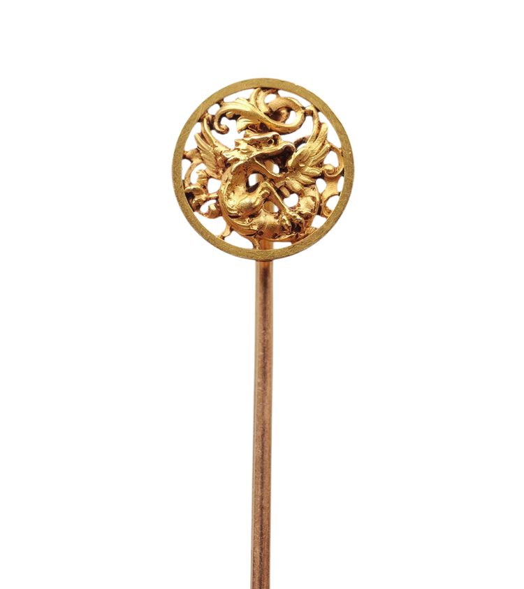 Wiese Chimäre Nadel aus 18k Gold, Krawattennadel, Neo-Renaissance, Neo-Gotik, mittelalterlich