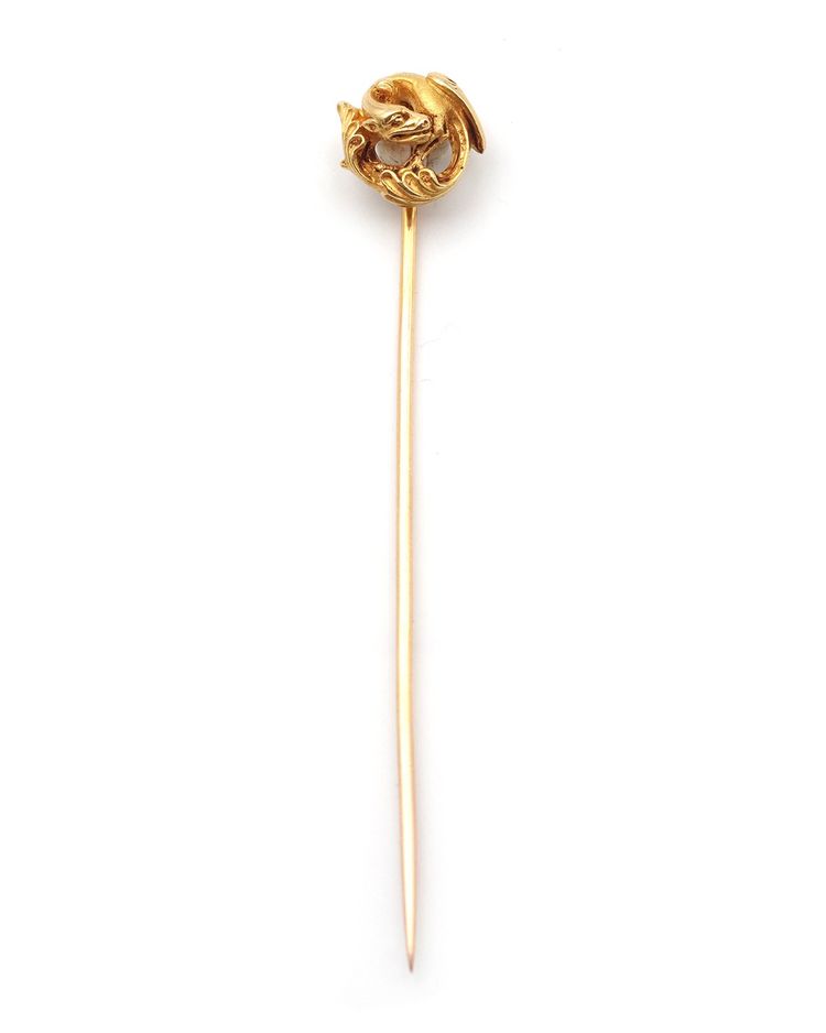 Wiese Drachennadel in 18k Gold, Krawattennadel signiert Louis Wiese, Neo Gotik