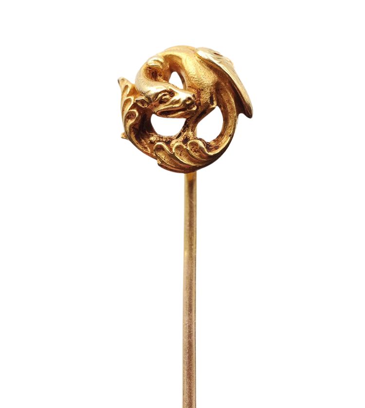 Wiese Drachennadel in 18k Gold, Krawattennadel signiert Louis Wiese, Neo Gotik