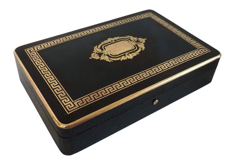 Scatola per giochi di carte in intarsio di Boulle, legno annerito e ottone, periodo Napoleone III