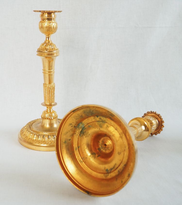 Pair of gilt bronze candlesticks, Louis XVI style, Napoleon III period