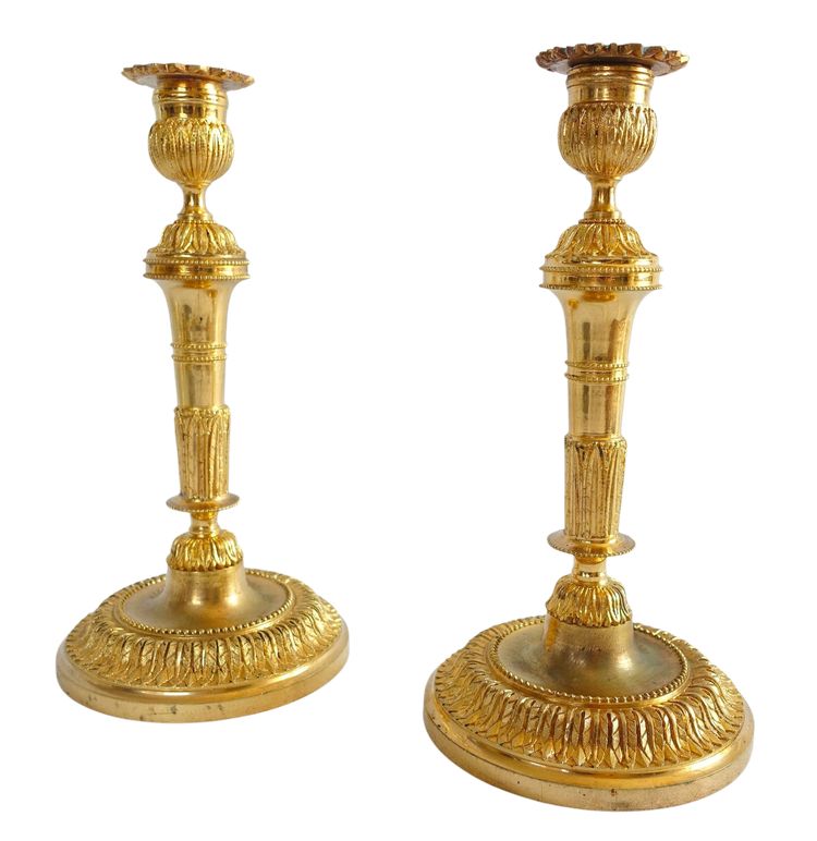 Pair of gilt bronze candlesticks, Louis XVI style, Napoleon III period