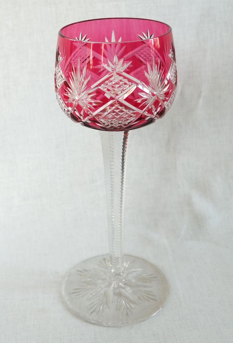6 Baccarat crystal Rhine wine glasses, Hyères model, pink crystal overlay