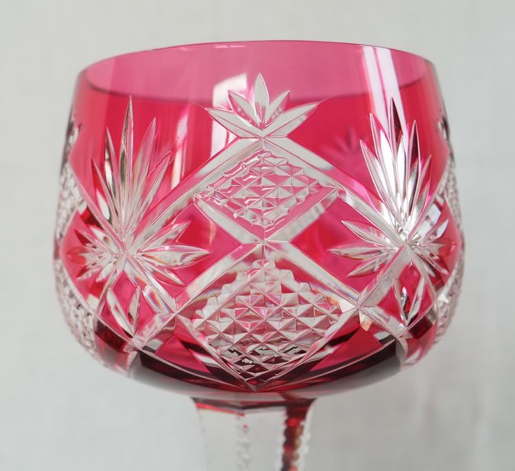 6 Baccarat crystal Rhine wine glasses, Hyères model, pink crystal overlay