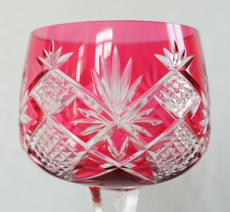 6 Baccarat crystal Rhine wine glasses, Hyères model, pink crystal overlay