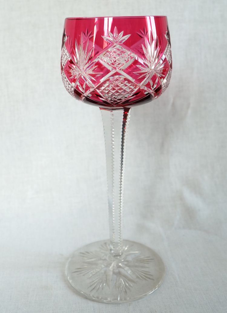 6 Baccarat crystal Rhine wine glasses, Hyères model, pink crystal overlay