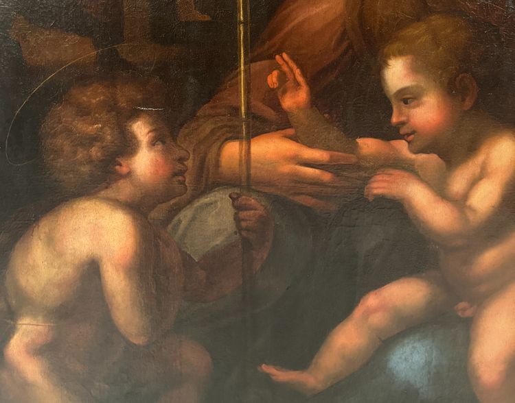 Anonymous, 17th century, Madonna with Child, Saint John the Baptist, and Elizabeth copy of Raphael