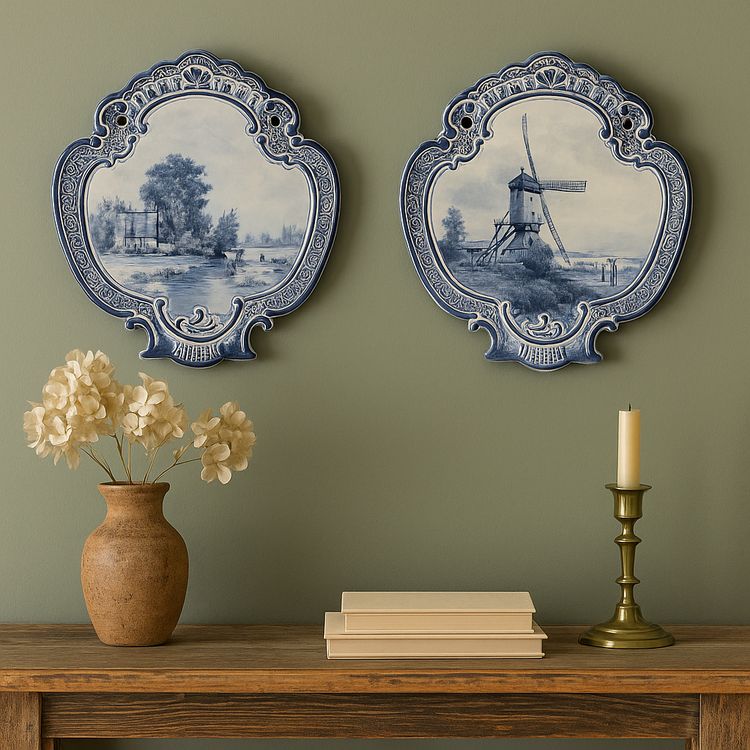 Paire de Plaques Murales en Faïence de Delft – Joost Thooft & Labouchère – Signée Frans Höppé  19eme