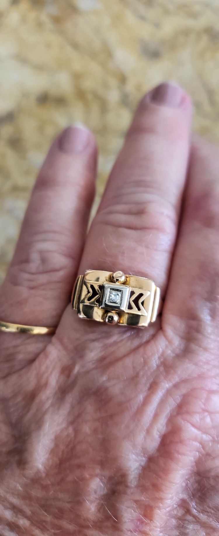 Anello Art Deco "Tank" in oro 18 ct/platino/diamante