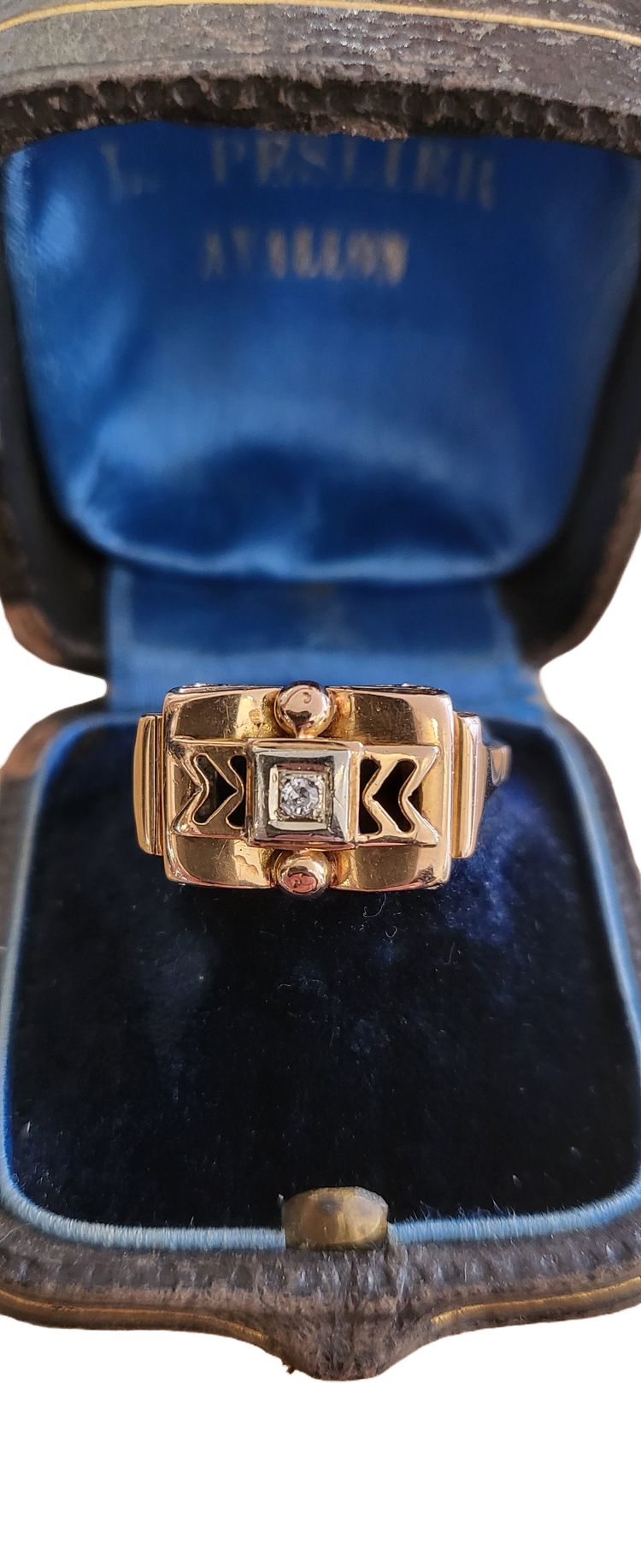 Anello Art Deco "Tank" in oro 18 ct/platino/diamante