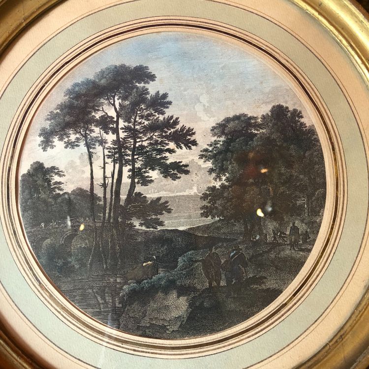 Tondo landscape engraving, 19th century