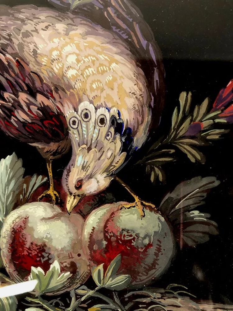 Coppia di gouaches su carta, uccelli e fiori