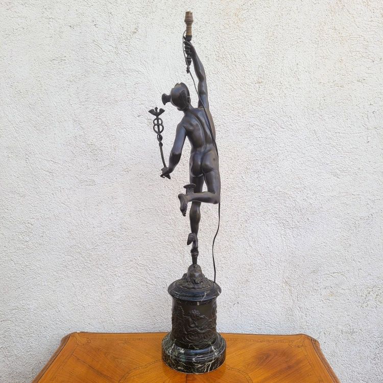  Mercurio volante, dopo Giambologna, lampada in bronzo, XIX secolo