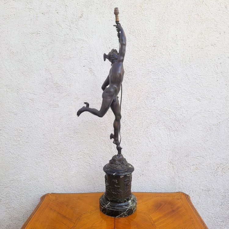  Mercurio volante, dopo Giambologna, lampada in bronzo, XIX secolo