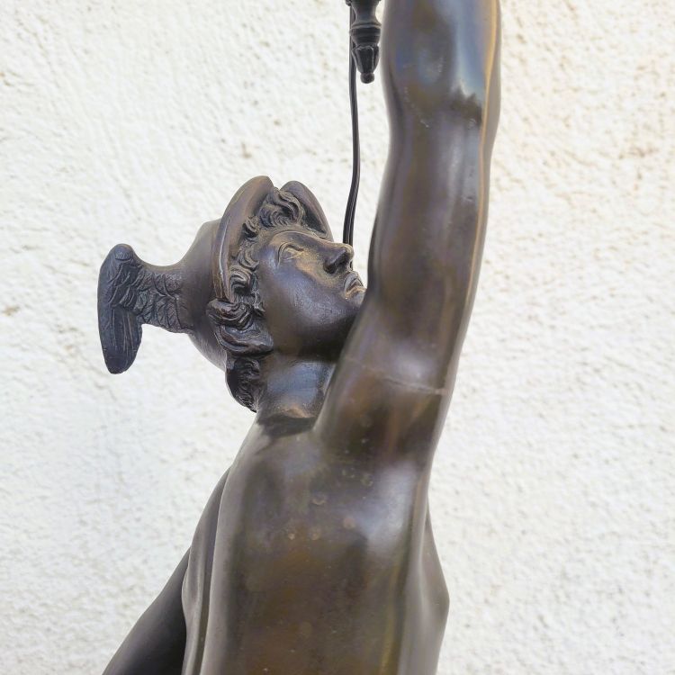  Mercurio volante, dopo Giambologna, lampada in bronzo, XIX secolo
