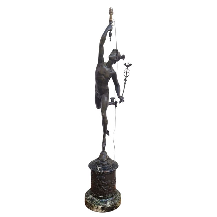  Mercurio volante, dopo Giambologna, lampada in bronzo, XIX secolo