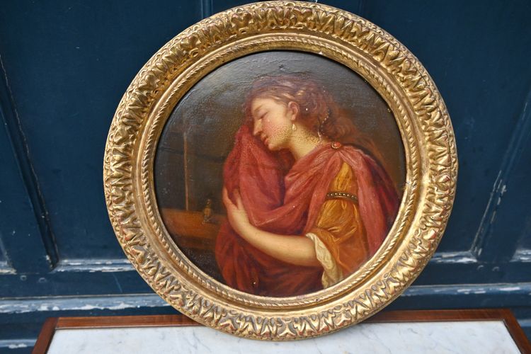 Maria Magdalena , Öl auf Tondoholz im Stil XVIII