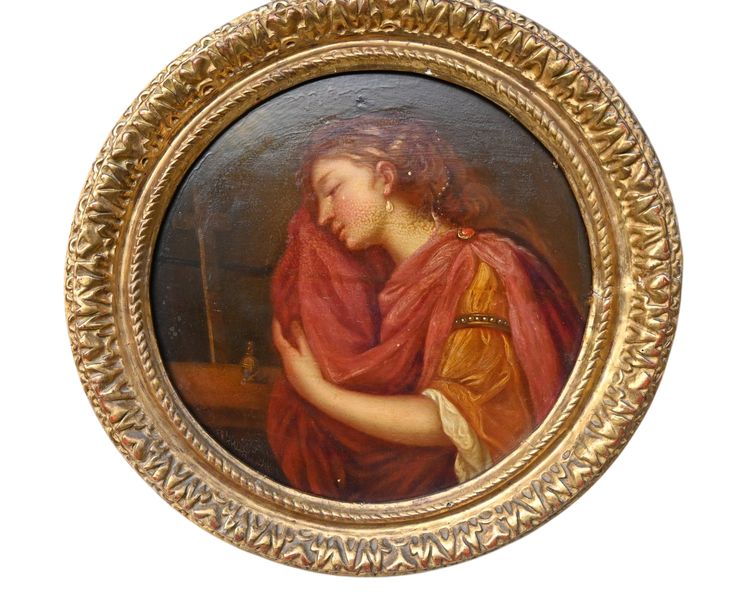 Maria Magdalena , Öl auf Tondoholz im Stil XVIII