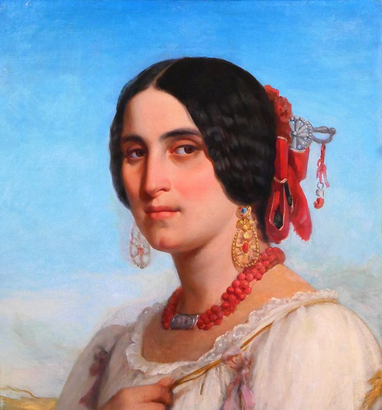 Jules SALLES 1814-1900 La belle italienne, portrait de femme, tableau, Italie, 1846 romantisme