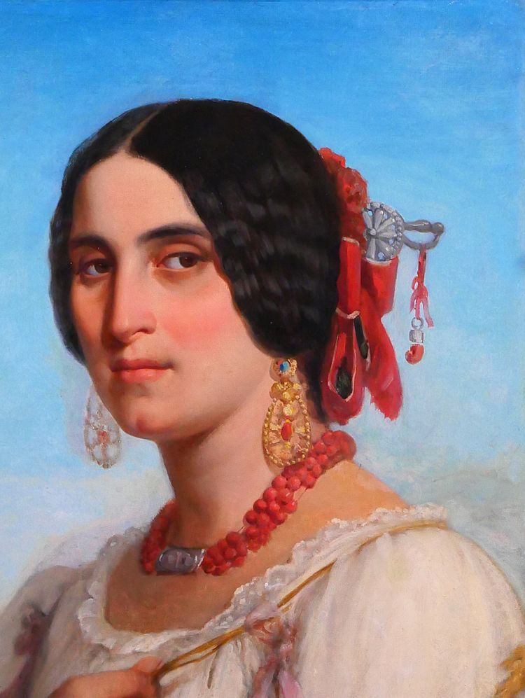 Jules SALLES 1814-1900 La belle italienne, portrait de femme, tableau, Italie, 1846 romantisme