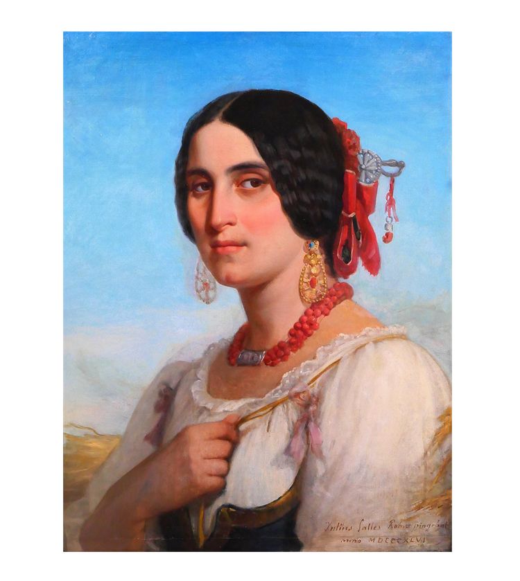Jules SALLES 1814-1900 La belle italienne, portrait de femme, tableau, Italie, 1846 romantisme