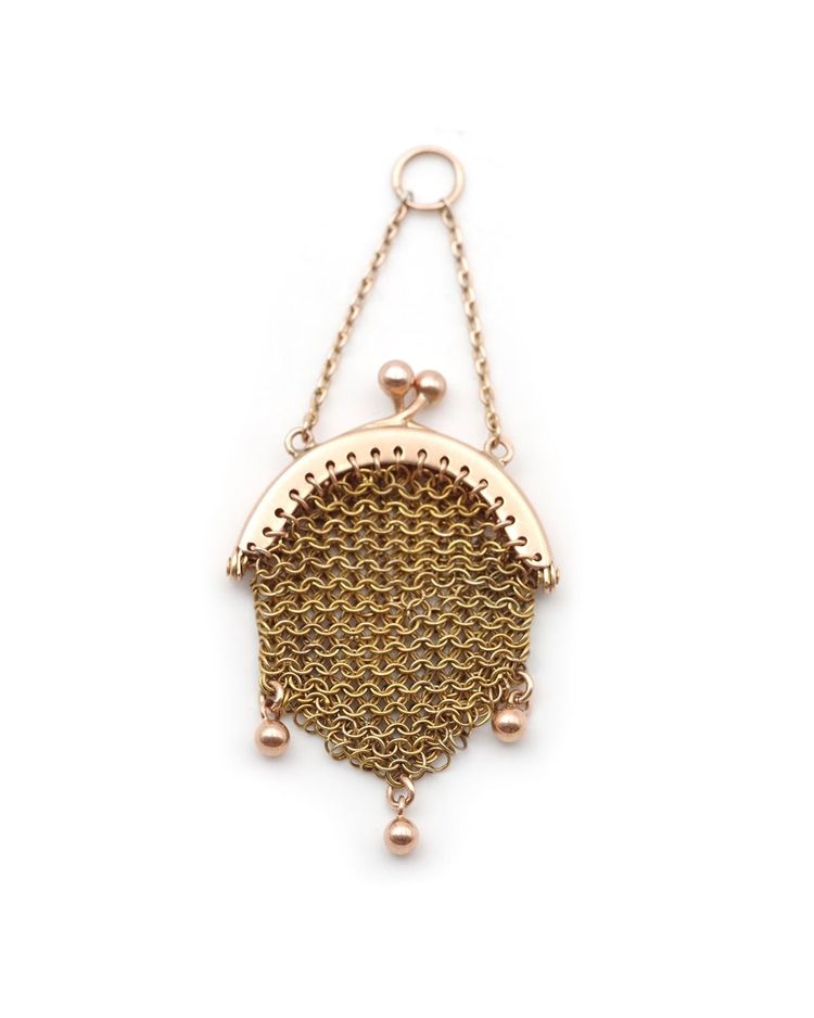 Petite bourse de poupée en or 18k, pendentif bourse cotte de maille, pendentif ancien