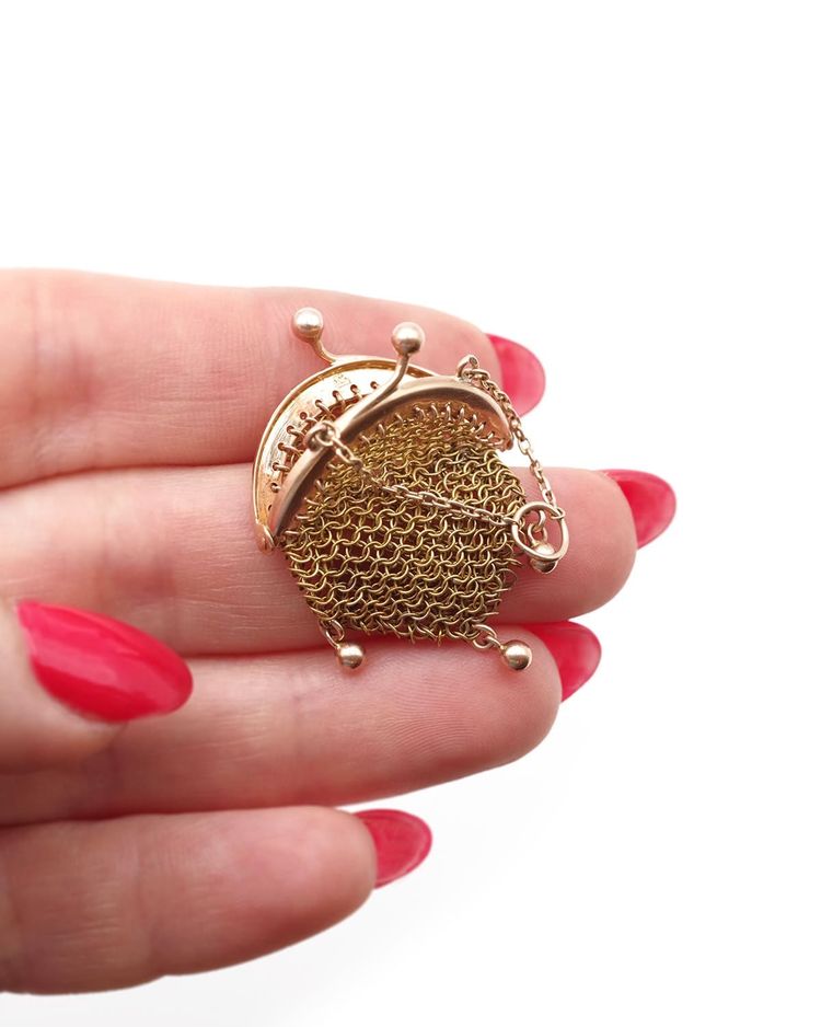 Petite bourse de poupée en or 18k, pendentif bourse cotte de maille, pendentif ancien