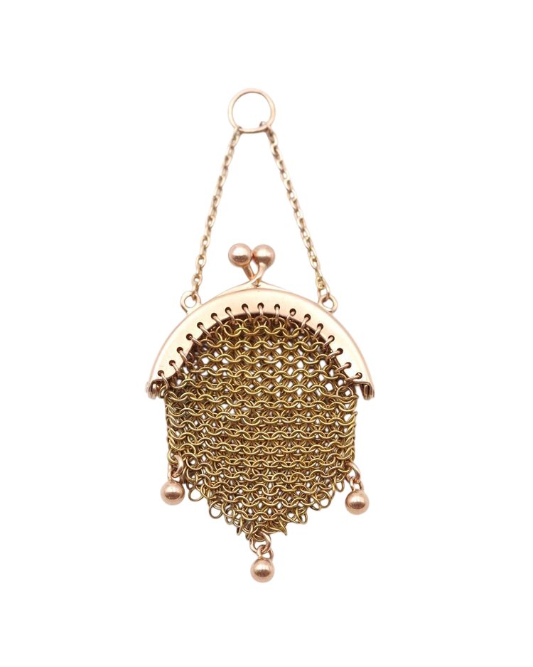 Petite bourse de poupée en or 18k, pendentif bourse cotte de maille, pendentif ancien