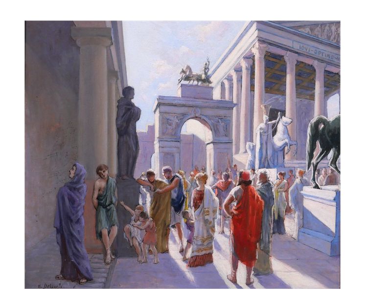 Henri-Victor Delavelle 1868-1919 Römische Antike, Straßenszene, Gemälde, Illustration Rom Italien