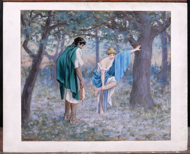 Henri-Victor Delavelle 1868-1919 Römische oder griechische Antike, Paar, Daphnis und Chloe, Gemälde