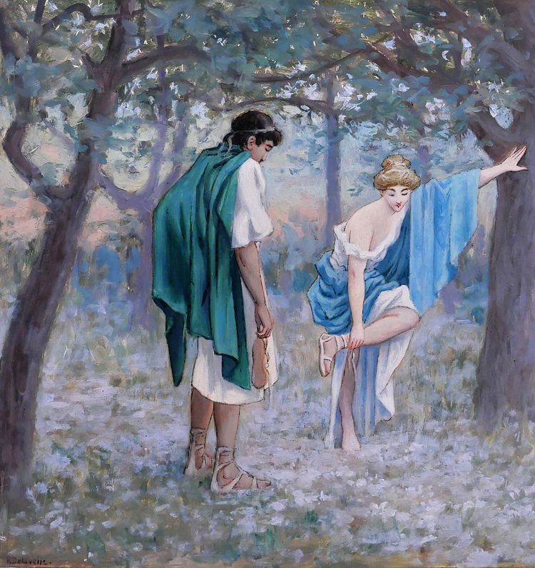 Henri-Victor Delavelle 1868-1919 Römische oder griechische Antike, Paar, Daphnis und Chloe, Gemälde