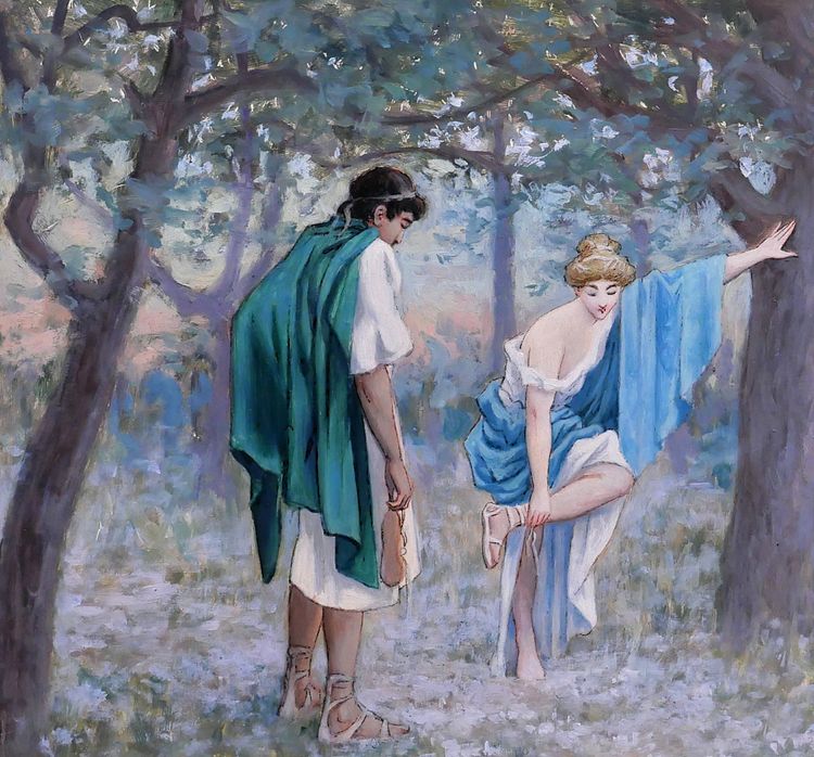 Henri-Victor Delavelle 1868-1919 Römische oder griechische Antike, Paar, Daphnis und Chloe, Gemälde