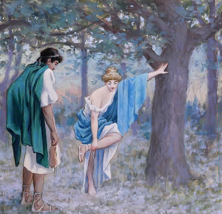 Henri-Victor Delavelle 1868-1919 Römische oder griechische Antike, Paar, Daphnis und Chloe, Gemälde