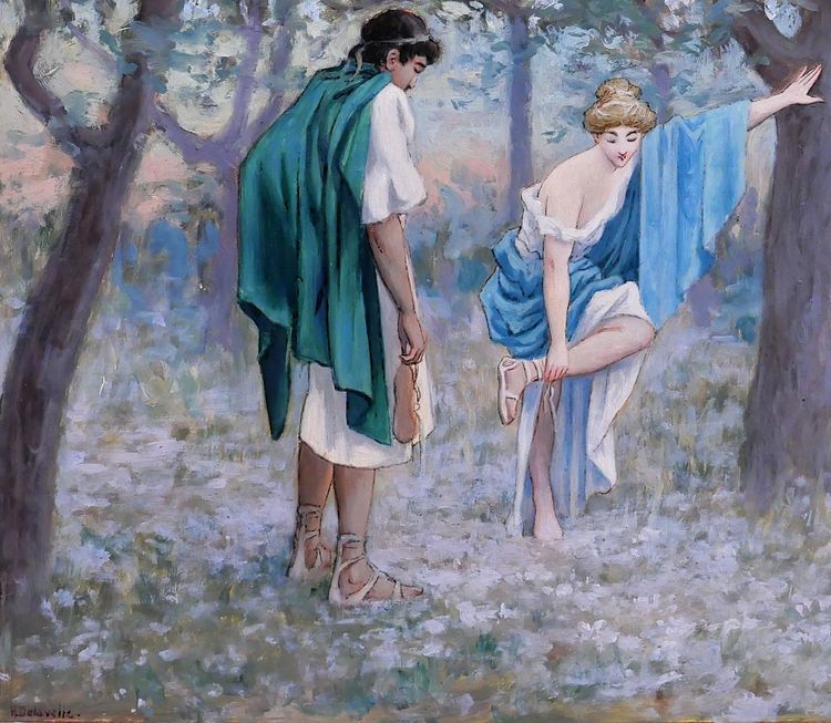 Henri-Victor Delavelle 1868-1919 Römische oder griechische Antike, Paar, Daphnis und Chloe, Gemälde