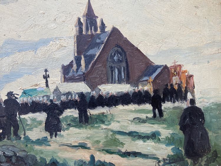 Pittura - Scuola bretone - L'indulto a Notre-Dame de la joie a Penmarch' / I raccoglitori di alghe
