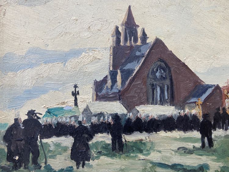 Pittura - Scuola bretone - L'indulto a Notre-Dame de la joie a Penmarch' / I raccoglitori di alghe