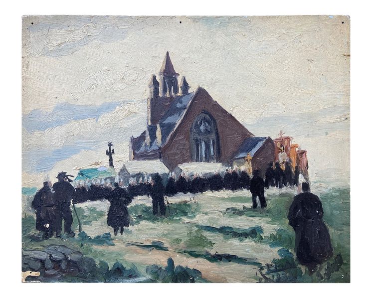 Pittura - Scuola bretone - L'indulto a Notre-Dame de la joie a Penmarch' / I raccoglitori di alghe